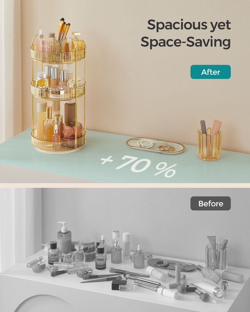 3-Tier Rotating Makeup Organizer Champagne Gold