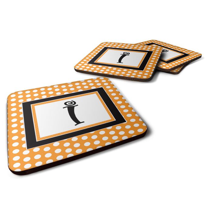 Caroline's Treasures CJ1033-IFC Monogram-Orange Polkadots Foam Coasters (Set of 4), Initial Letter I, 3.5 H x 3.5 W, Multicolor