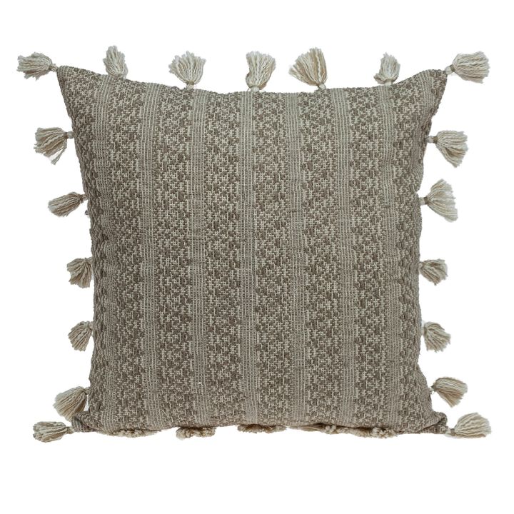 20" Beige Cute Little Tassles Throw Pillow