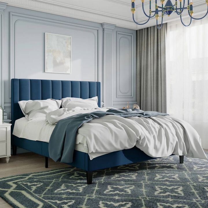 Velvet Upholstered Platform Bed with Headboard – Elegant Modern Bedroom Solution
