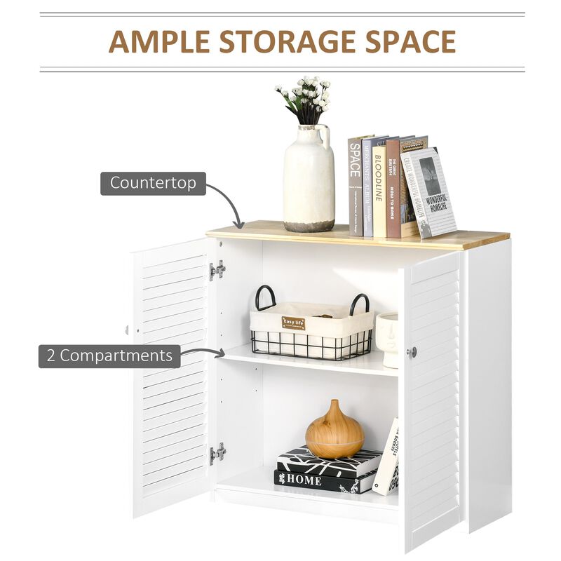 White Kitchen Organizer: Freestanding Cabinet with Louvered Doors