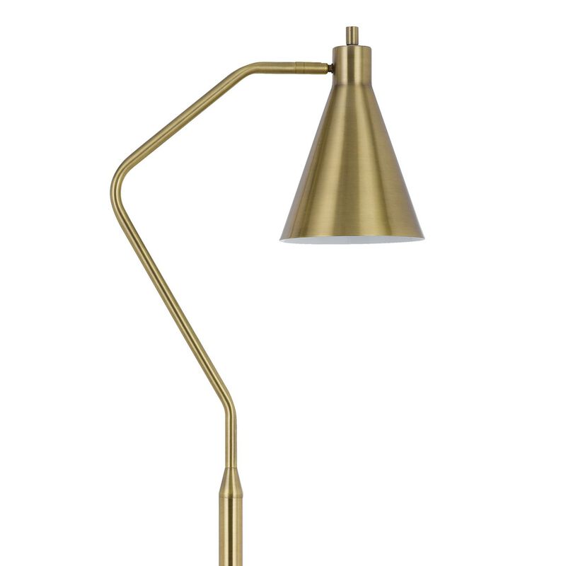 Sty 63 Inch Task Floor Lamp, Swivel Brass Shade Angled Metal Pole - Benzara