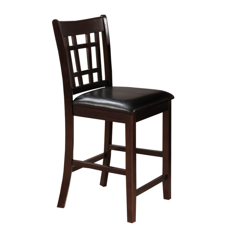 41 Inch Wood Counter Height Chair, Leatherette Seat, Dark Brown, Set of 2-Benzara