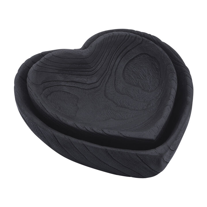 Black Wood Heart Bowl S/2