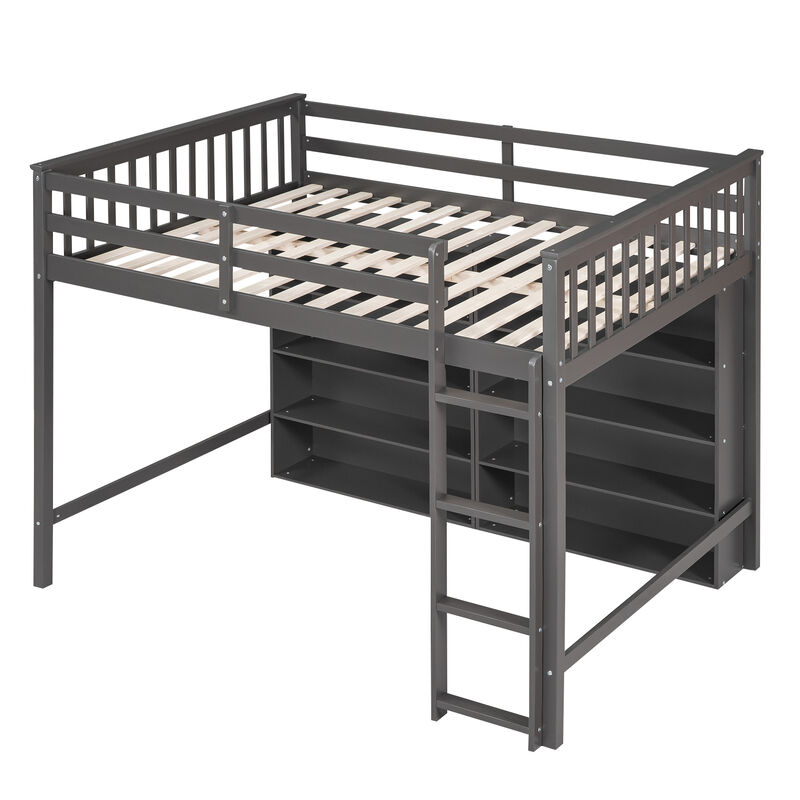 Merax Loft Bed with 8 Open Storage Shelves and Ladder