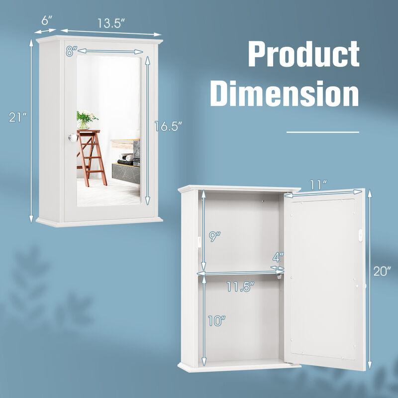 Costway Bathroom Medicine Cabinet with Mirror Cabinet Reversible Single Door Organizer