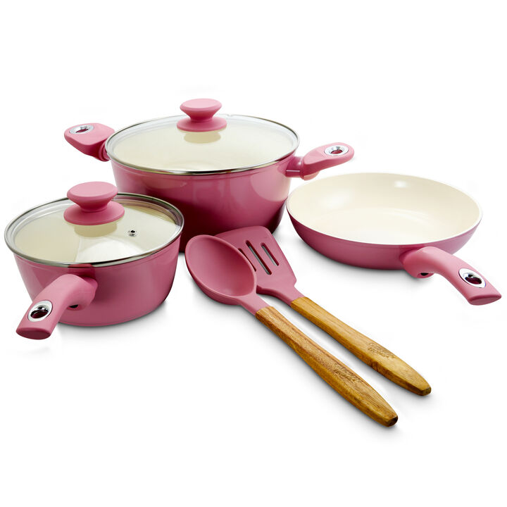 Gibson Home Plaza Cafe 7 Piece Aluminum Nonstick Cookware Set in Lavender