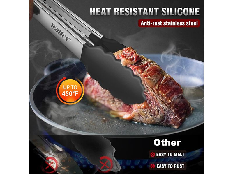 Walfos Kitchen Tongs - Heat Resistant Cooking Tongs Set of 3