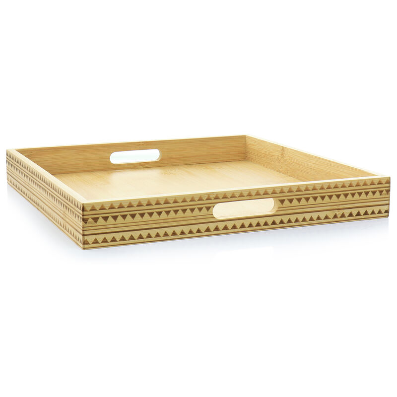 Gibson Home Sadler 15 Inch Wood Serving Tray with Built-in Handles
