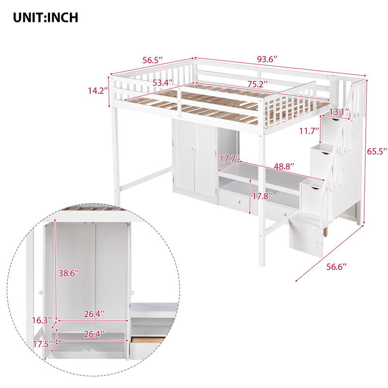 Merax Loft Bed with Wardrobe and Storage Staircase