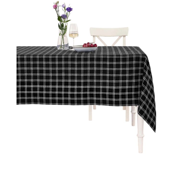 Solino Home100% Pure Linen Black Marseille Plaid Tablecloth, Christmas Decoration