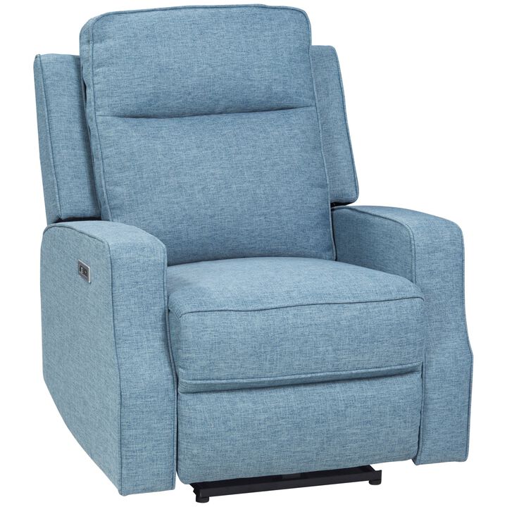 Blue Power Recliner: Wall Hugger Chair with Linen Upholstery