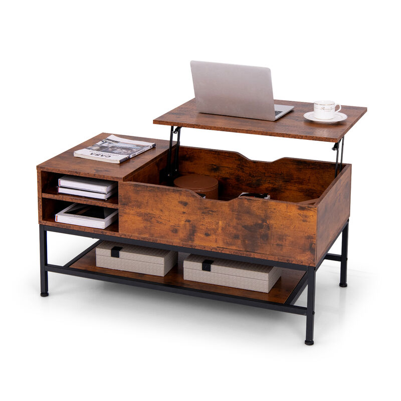 Lift Top Coffee Table with Hidden Compartment and Removable Storage Shelf
