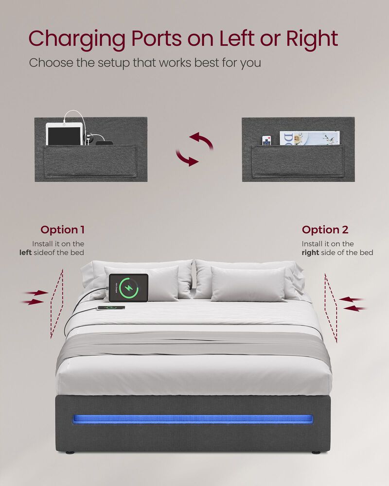 LED Bed Frame Full Size with 4 Drawers and Charging Station