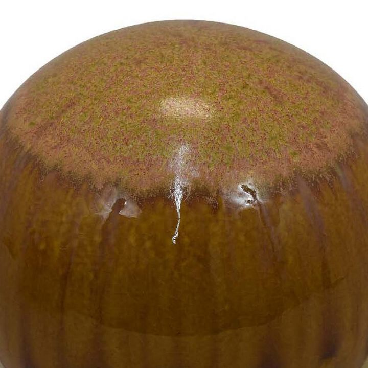 Mary Tabletop Accent Decor, Modern Round Orb, 10 Inch Brown Ceramic - Benzara