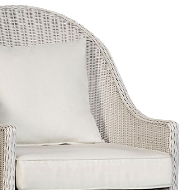 Tomo Outdoor Swivel Chair, Wingback Design, White Fabric, Wicker Rattan