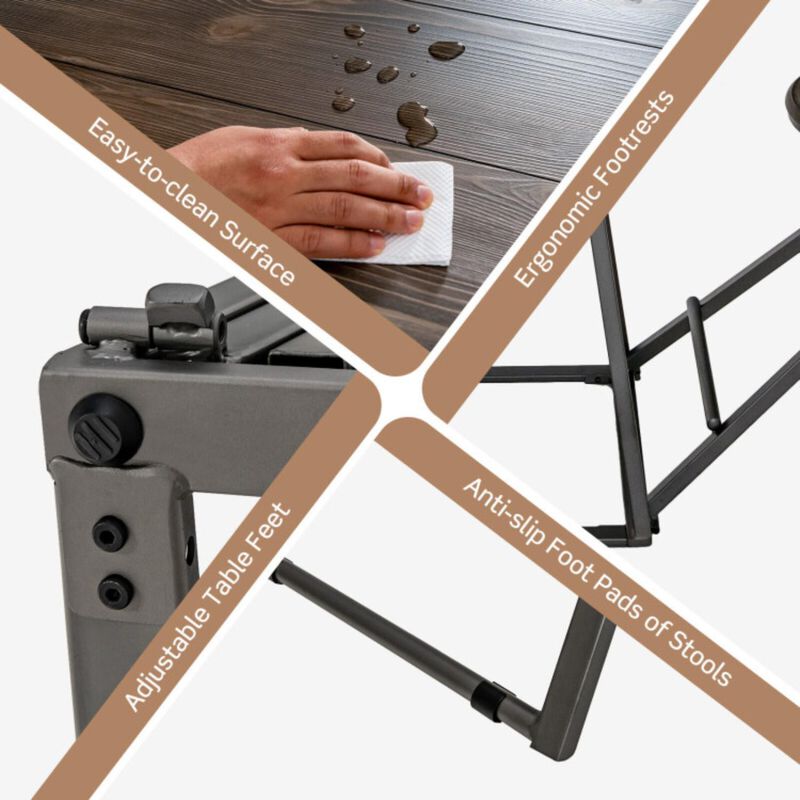 Hivvago 3 Pieces Dining Table Set with 2 Foldable Stools for Small Space-Gray