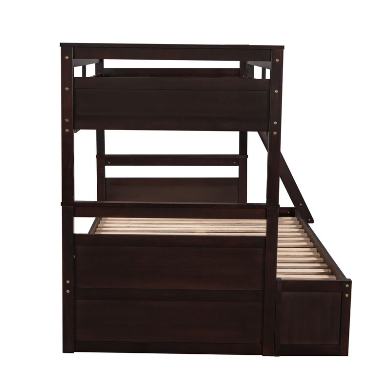 Stylish Wood Twin over Full Bunk Bed with Under-Bed Storage, Espresso