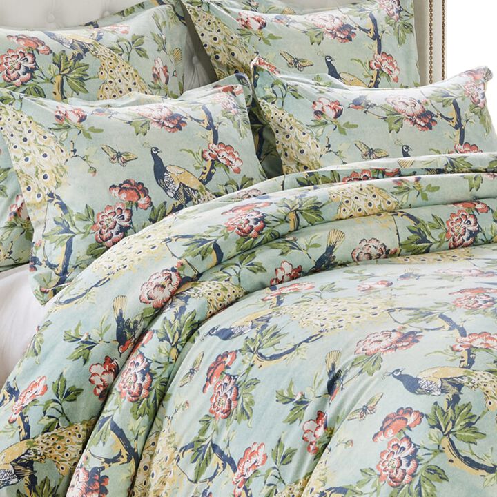 Sia 3pc Full Queen Duvet and Pillow Sham Set, Floral Jade Print Cotton