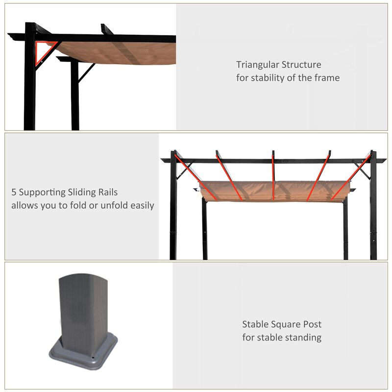 Charcoal Outdoor Cover: 10x13 ft Aluminum Patio Pergola with Canopy