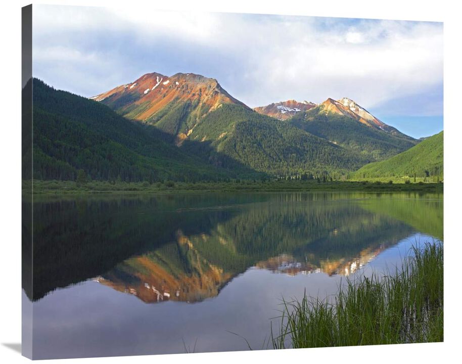 Red Mountain reflected in Crystal Lake, Colorado-Canvas Art-36x29.88