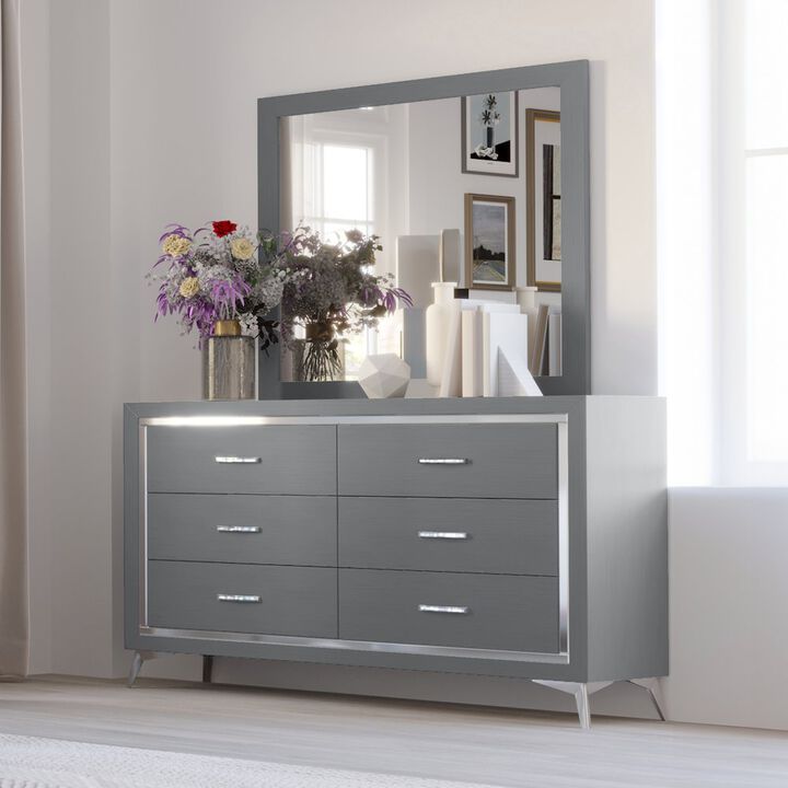 New Classic Furniture Huxley Wood 6-Drawer Dresser with Mirror, Gray