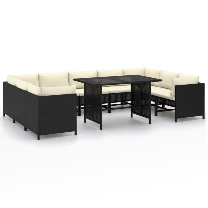 10pc Outdoor Sofa Set, White Cushions, 9 Modular Chairs, Table, Black - Benzara 10pc Outdoor Sofa Set, White Cushions, 9 Modular Chairs, Table, Black - Benzara