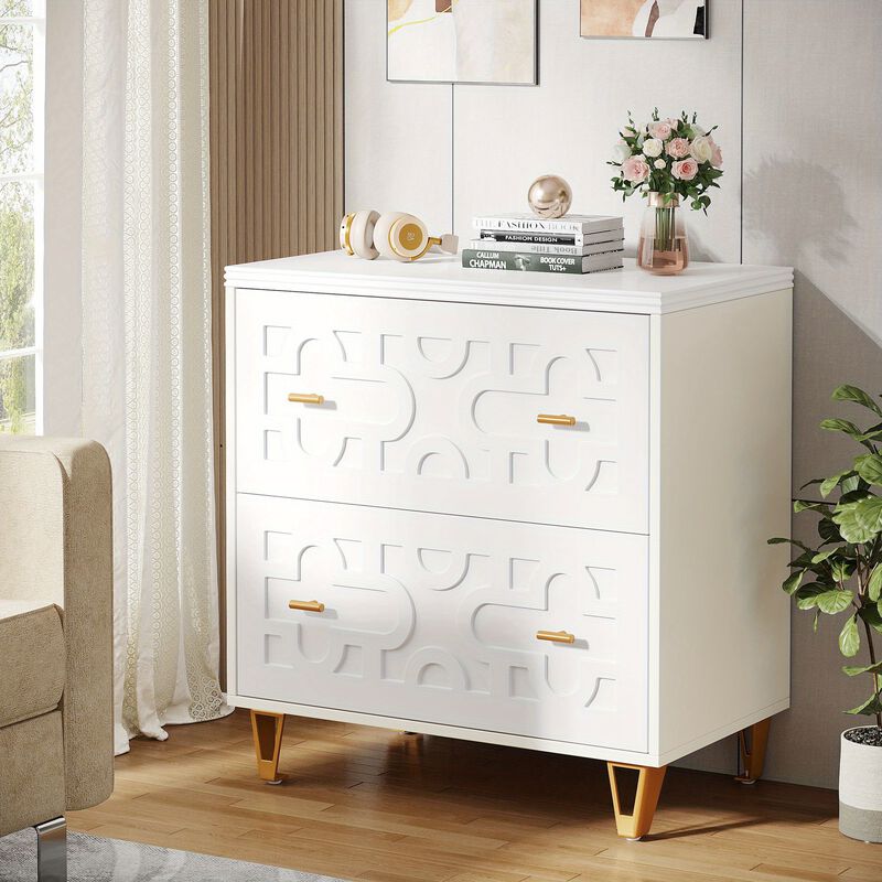 Lateral File Cabinet with 2 Drawers, Modern White Filing Cabinet for Legal/Letter/A4 Size, Large Storage Filing Cabinet Printer Stand for Home Office