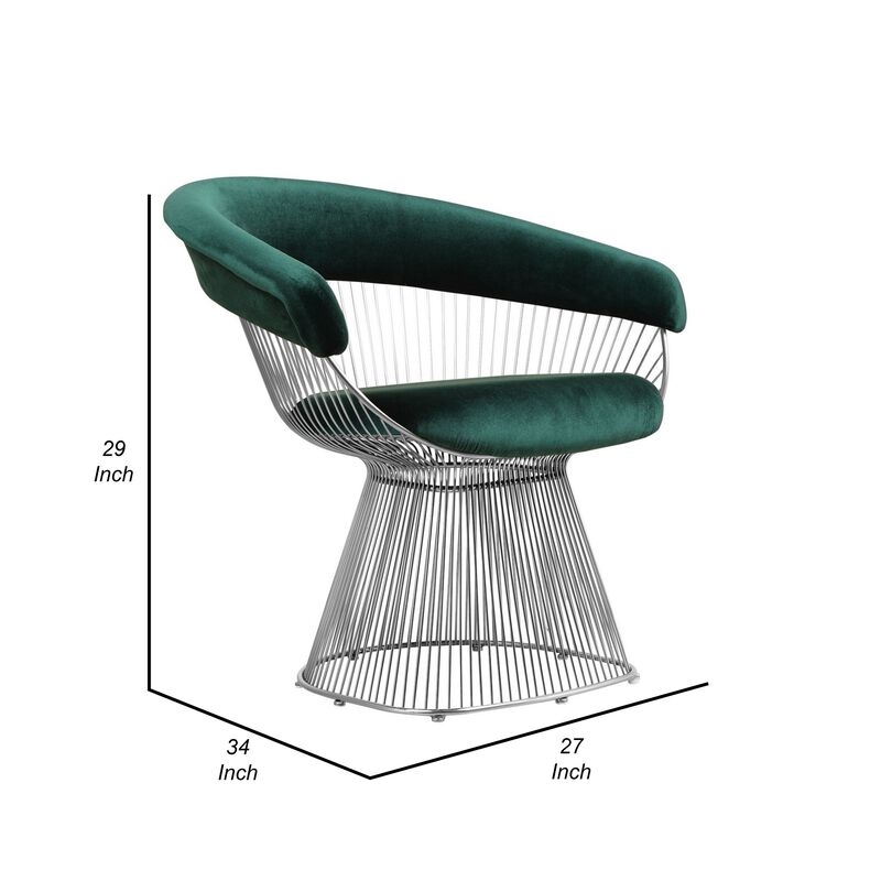 Mimi 27 Inch Accent Armchair, Green Velvet, Foam Cushions, Steel Wire  - Benzara