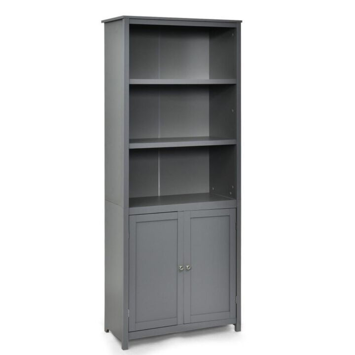 Hivvago Bookcase Shelving Storage Wooden Cabinet Unit Standing Display Bookcase with Doors