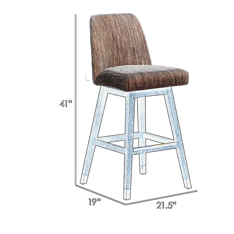Lara 30 Inch Swivel Barstool Chair, Soft Beige Polyester, Brown Wood Legs-Benzara