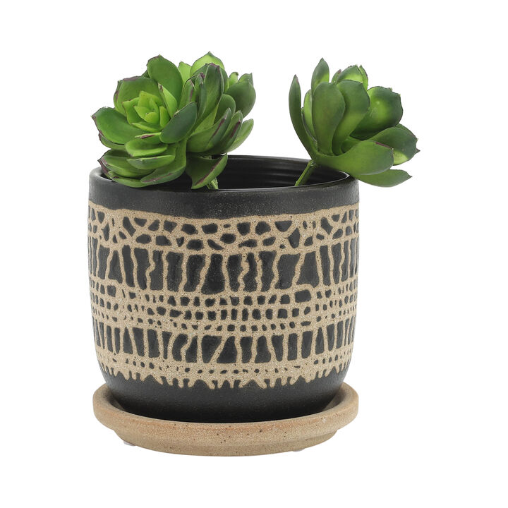 Glazed Planter with Saucer, Black Set