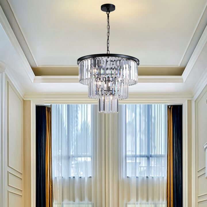 Modern chandelier with black metal finish and K9 crystal
