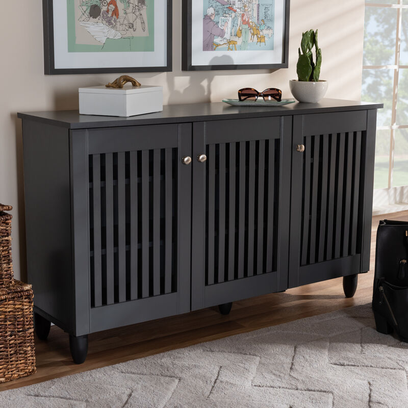 Baxton Studio Fernanda Modern Dark Gray 3 Door Wooden Entryway Shoe Storage Wide Cabinet