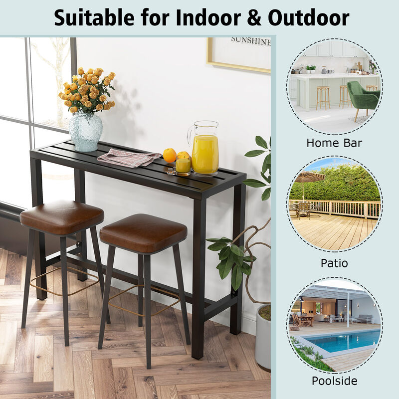 48 Inch Outdoor Bar Table with Waterproof Top and Heavy-duty Metal Frame
