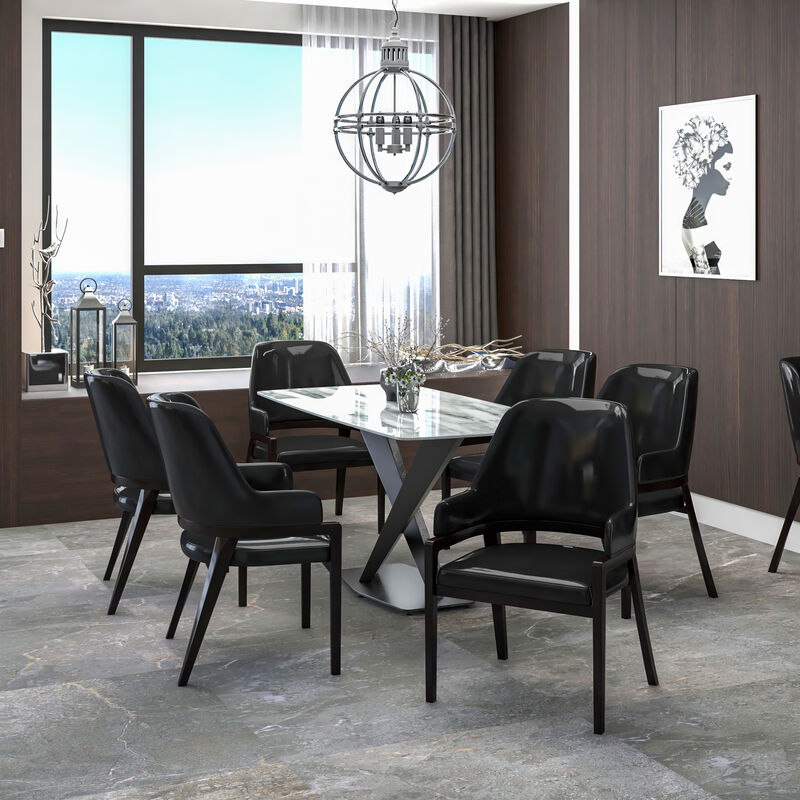 Leisuremod Ethora Collection Modern Wooden Dining Chair in Black Fabric Seat With white top