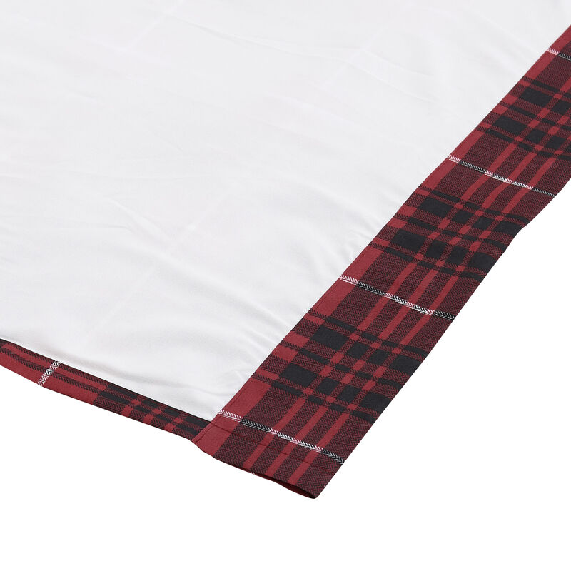 Sofia 84 Inch Bear Panel Curtains, Poly Microfiber, Red and Black Plaid - Benzara