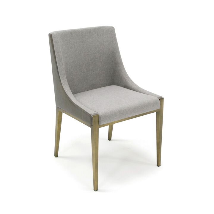 Cid Shyla 21 Inch Dining Chair, Sloped Arms, Gray Faux Leather, Brass Base-Benzara