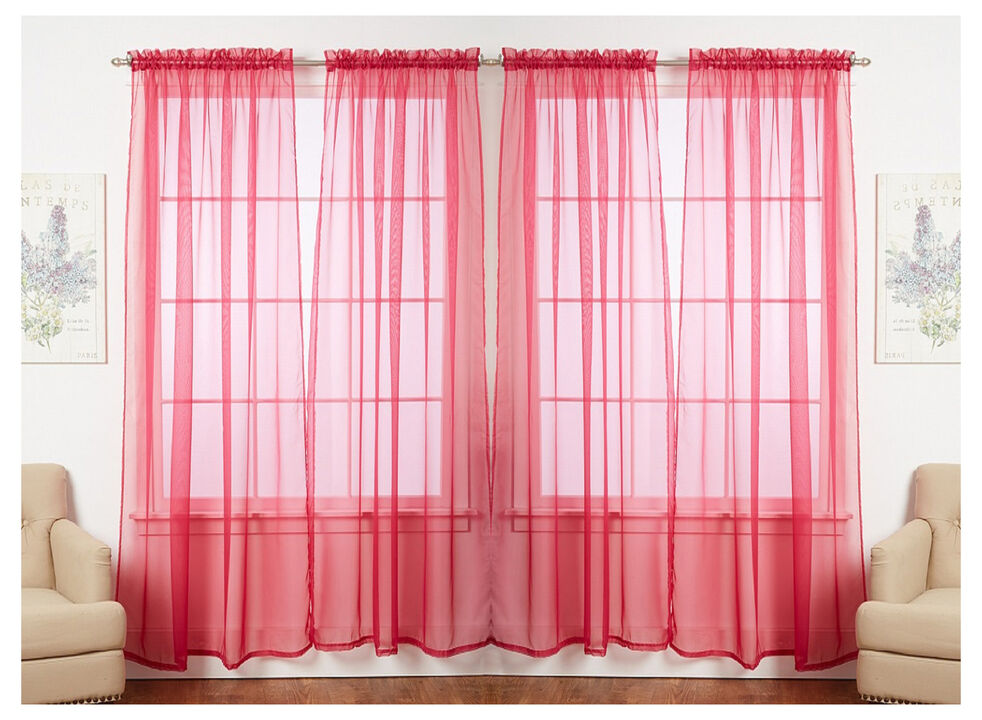 J&V TEXTILES Solid Sheer Window Curtain Panels- Set of 4