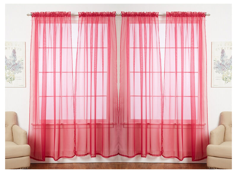 J&V TEXTILES Solid Sheer Window Curtain Panels- Set of 4