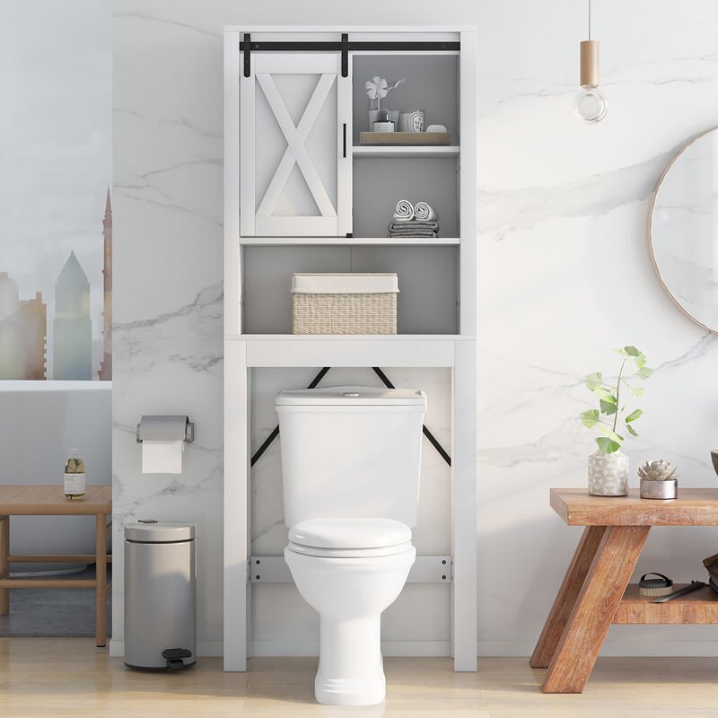 Costway Over the Toilet Bathroom Storage Cabinet with Sliding Barn Door & Adjustable Shelf