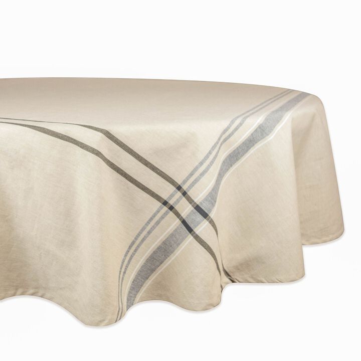 White and Blue French Striped Pattern Round Tablecloth 70"