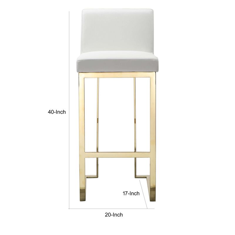 Boly 30 Inch Barstool Chair, Cushioned White Faux Leather, Gold Cantilever - Benzara