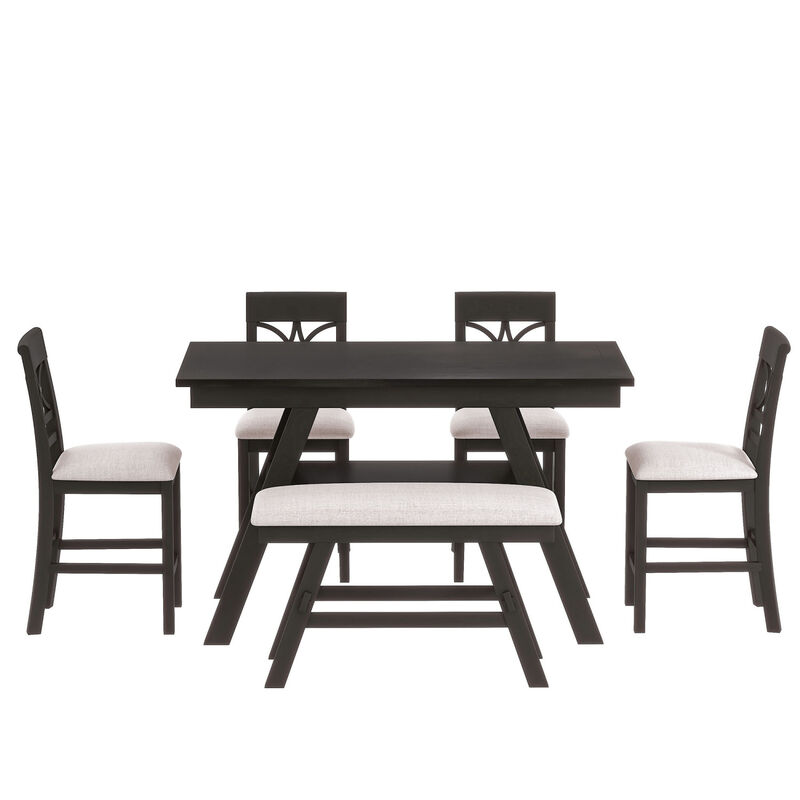 6-Piece Wood Counter Height Dining Table Set with Storage Shelf