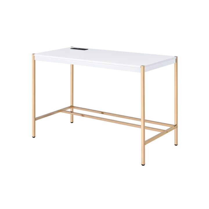 ACME Midriaks Writing Desk w/USB, White & Gold Finish
