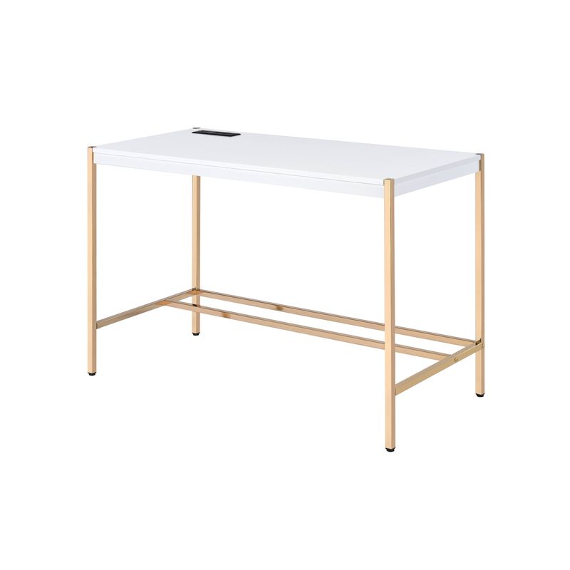 ACME Midriaks Writing Desk w/USB, White & Gold Finish