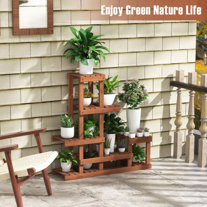 Hivvago 6 Tier Wood Plant Stand with High Low Structure