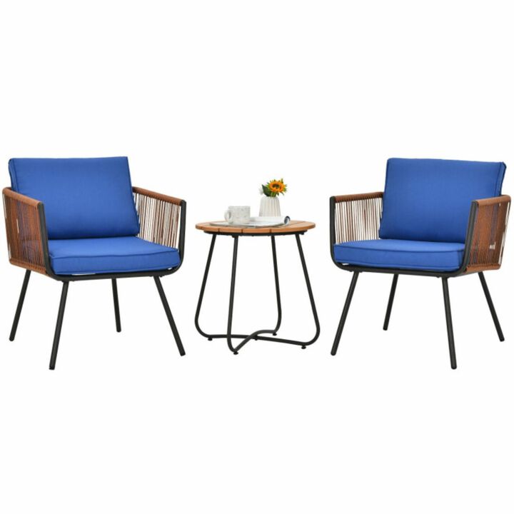 Hivvago 3 Pieces Patio Bistro Furniture Set with Armrest and Soft Cushions