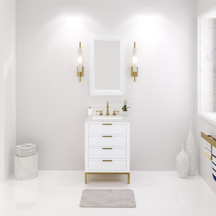 Bristol 24 In. Single Sink Carrara White Marble Countertop Bath Vanity in Pure White