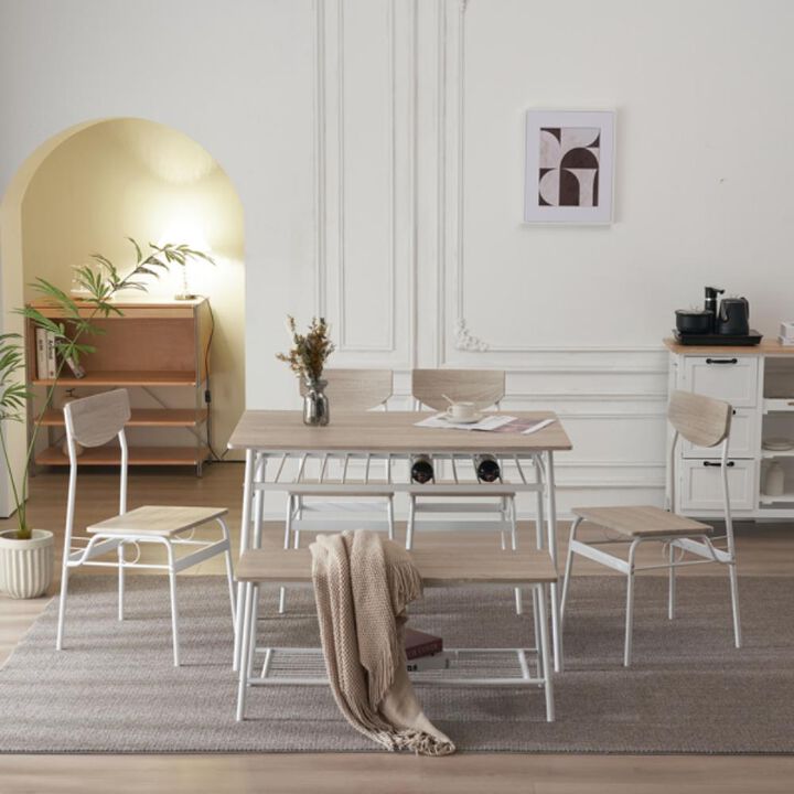 6-Piece Modern Dining Set Stylish Table with Chairs & Storage Racks for Home, Kitchen, or Dining Room